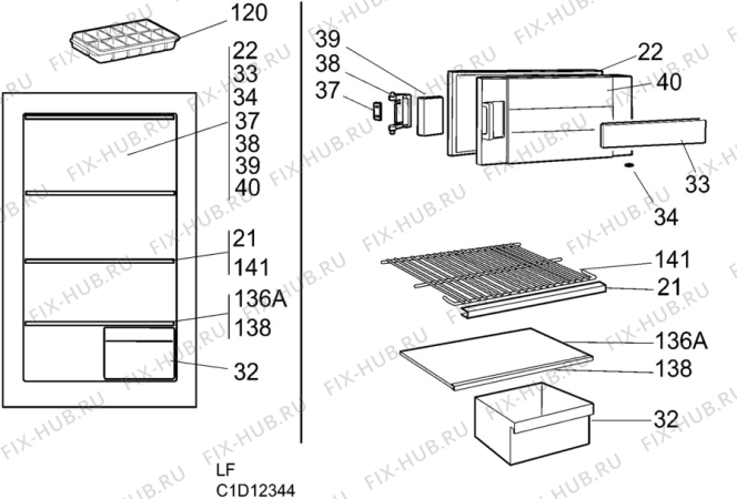Взрыв-схема холодильника Rosenlew RJAS190 - Схема узла C10 Interior